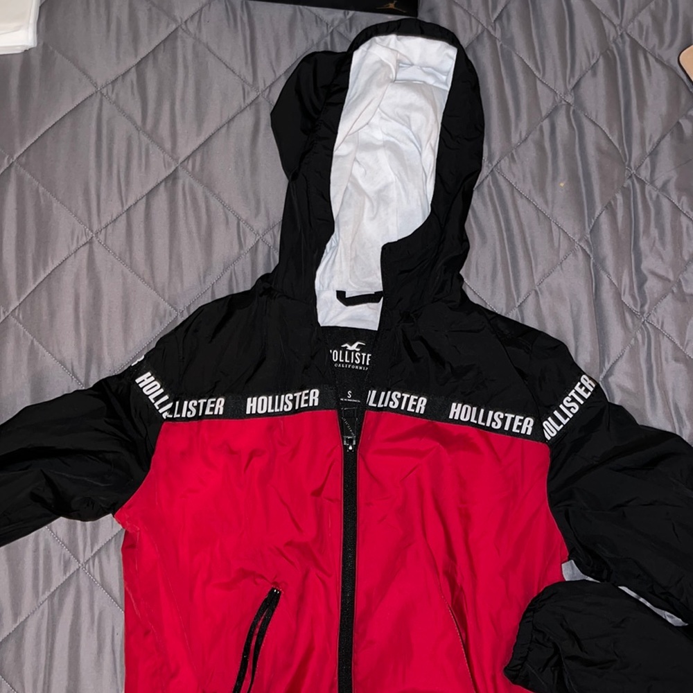 Hollister Red, Black, White zip up hoodie